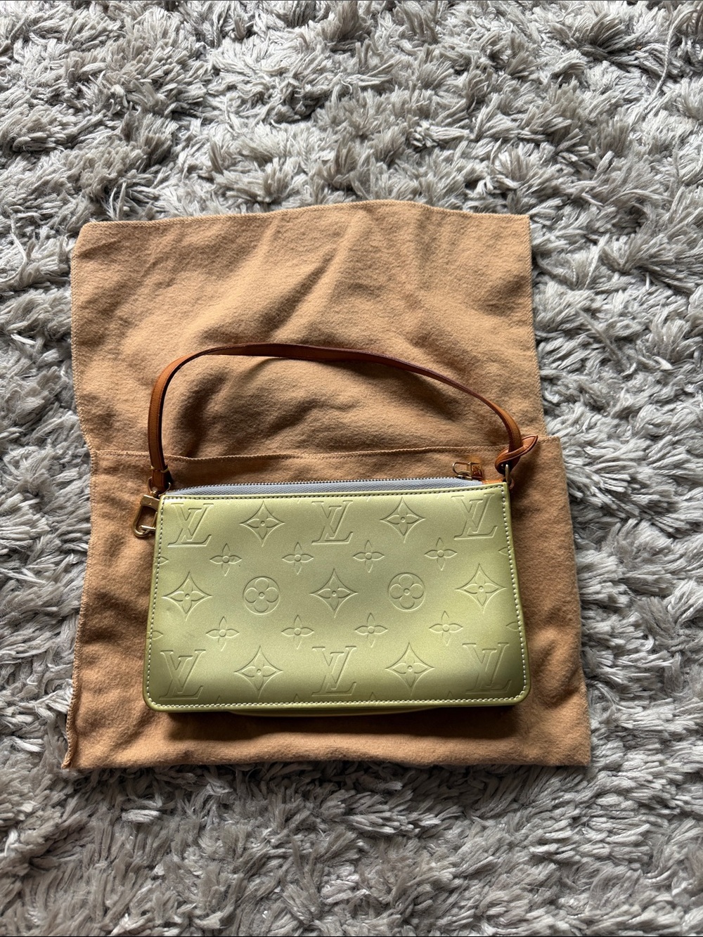 Louis Vuitton Embossed Monogram Shoulder Bag in Light Yellow with Tan Strap